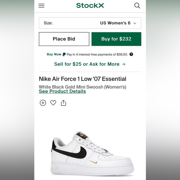 Nike Air Force 1 Low '07 Essential
White Black Gold Mini Swoosh (Women's) - Picture 6 of 6